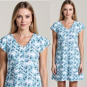 Fresh Produce Maritime  Mosaic Blue Amelia Seaglass Jersey Cotton Dress Small